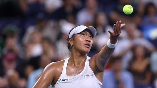 NEW YORK, NEW YORK - AUGUST 24: Destanee Aiava of Australia serves against Jasmine Paolini of Italy during their Women's Singles First Round match on Day One of the 2025 US Open at USTA Billie Jean King National Tennis Center on August 24, 2025 in the Flu