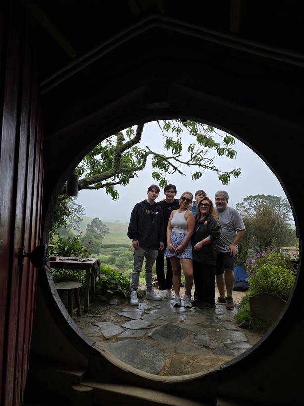 Eamon Donoghue and family in Hobbit house