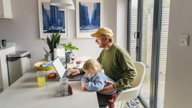 father working from home