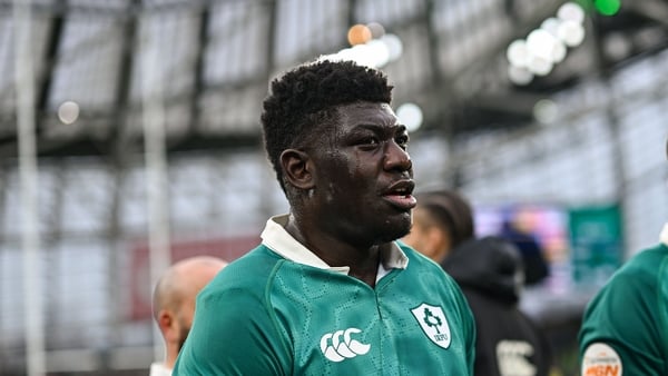 14 February 2026; Edwin Edogbo of Ireland after the Guinness 6 Nations Rugby Championship match between Ireland and Italy at the Aviva Stadium in Dublin. Photo by Ramsey Cardy/Sportsfile