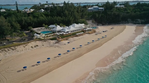 A view of the private pink-sand beach at the Rosewood Bermuda