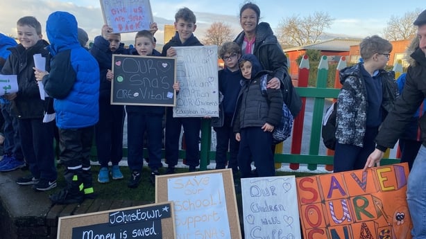 Parents and pupils protesting at Johnstown Boys National School in Dublin