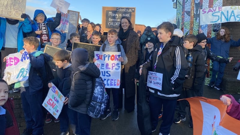 Parents and pupils protesting at Johnstown Boys National School in Dublin