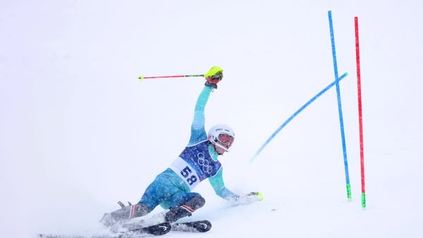 BORMIO, ITALY - FEBRUARY 16: Cormac Comerford of Team Ireland competes during the Men's Slalom Run on day ten of the Milano Cortina 2026 Winter Olympics at Stelvio Alpine Skiing Centre on February 16, 2026 in Bormio, Italy. (Photo by Christian Petersen/Ge