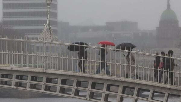 people walk in the rain in Dublin