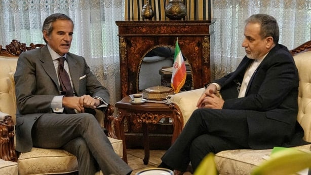 Iranian Foreign Minister Abbas Araghchi (R) meets with International Atomic Energy Agency (IAEA) Director General Rafael Mariano Grossi (L) in Geneva ahead of nuclear talks with the United States, on February 16, 2026