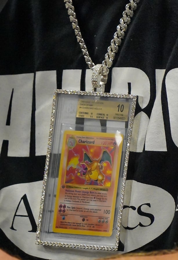 a pokemon card in a diamond card chain
