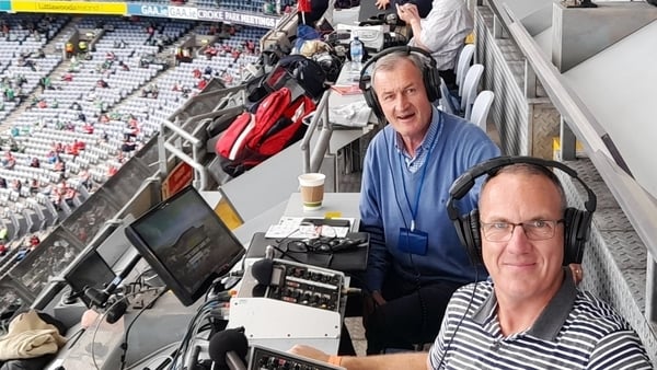 Irish language commentators Pat Fleury and Garry Mac Donncha at Croke Park