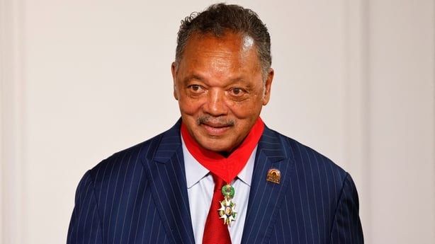 Veteran American civil rights activist Reverend Jesse Jackson looks after being awarded with the Legion of Honour by French President at the Elysee Palace in Paris on July 19, 2021