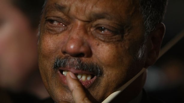 Jesse jackson weeps during an election night gathering in 2008 