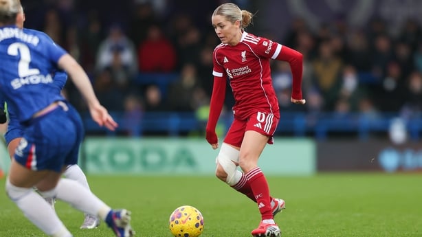 Denise O'Sullivan of Liverpool in action during the Barclays Women's Super League match between Chelsea FC and Liverpool at Kingsmeadow on February 15, 2026 in Kingston upon Thames, England. 
