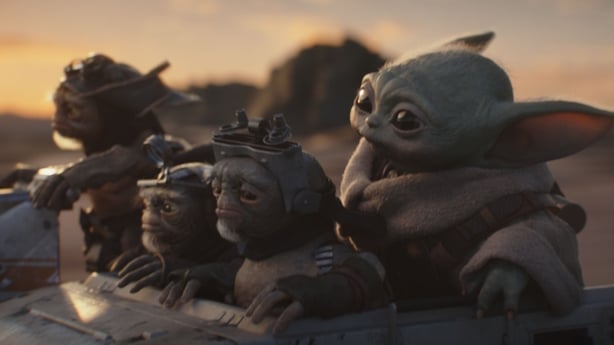 (L-R) Bai, Clang, Keeto, and Grogu in Star Wars: The Mandalorian and Grogu