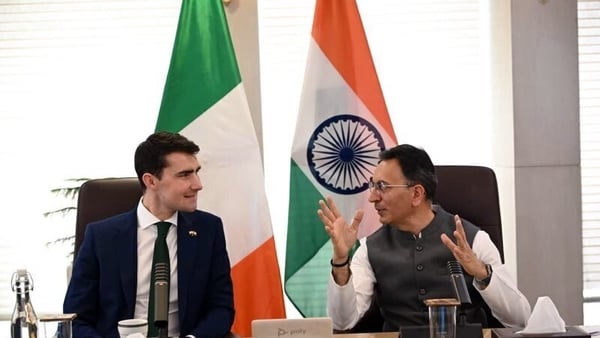 Minister for Public Expenditure Jack Chambers with India's Minister for State for Commerce and Trade Jitin Prasada