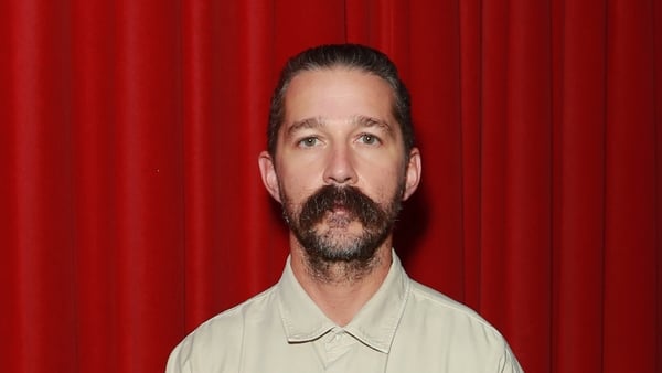 Shia LaBeouf sporting a big bushy porno moustache