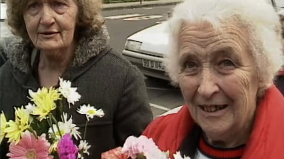 Elderly women with Mother's Day flowers in 1991.