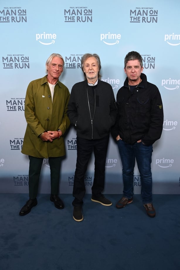 Paul Weller, Paul McCartney, and Noel Gallagher attend the UK Special Screening of Prime Video's Paul McCartney - Man on the Run at the Ham Yard Hotel in London