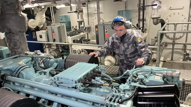 Engine Room Artificer with the Irish Naval Service Geri Cairns on a ship
