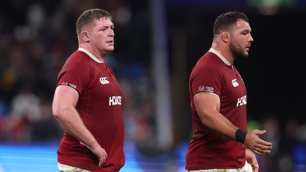 SYDNEY, AUSTRALIA - JULY 05: Tadhg Furlong (L) and Ellis Genge of the British & Irish Lions look on during the tour match between NSW Waratahs and British & Irish Lions at Allianz Stadium on July 05, 2025 in Sydney, Australia. (Photo by David Rogers/Getty Images)