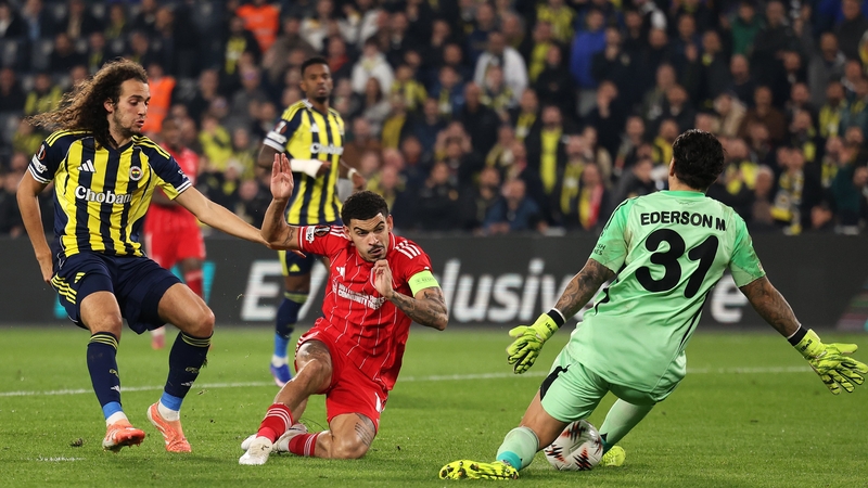 Morgan Gibbs-White of Nottingham Forest scores his team's third goal past Ederson of Fenerbahce during the UEFA Europa League 2025/26 Knockout Play-off First Leg match between Fenerbahce SK and Nottingham Forest FC at Fenerbahce Sükrü Saracoglu Spor Kompl