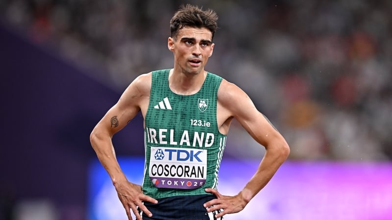 Andrew Coscoran of Ireland reacts after competing in the Men's 5000m heats during day seven of the World Athletics Championships Tokyo 2025 at Japan National Stadium in Tokyo, Japan