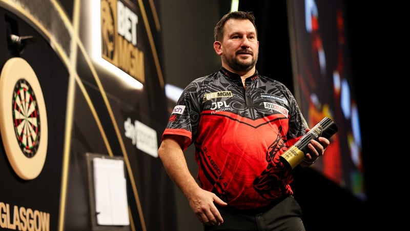 Jonny Clayton celebrates his 6-2 victory over Gian van Veen in the final during the Premier League Darts at the OVO Hydro, on February 19, 2026, in Glasgow, Scotland.