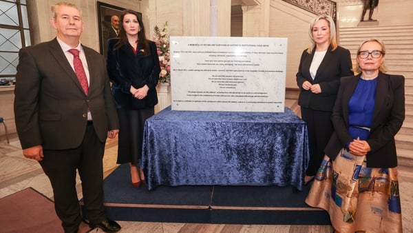 A memorial to victims and survivors of historical institutional abuse which was unveiled in the Great Hall, Parliament Buildings, Belfast,