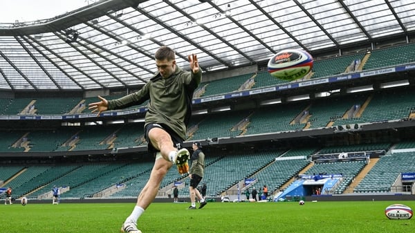 20 February 2026; Jack Crowley during an Ireland Rugby captain's run at the Allianz Stadium in Twickenham, England. Photo by Brendan Moran/Sportsfile