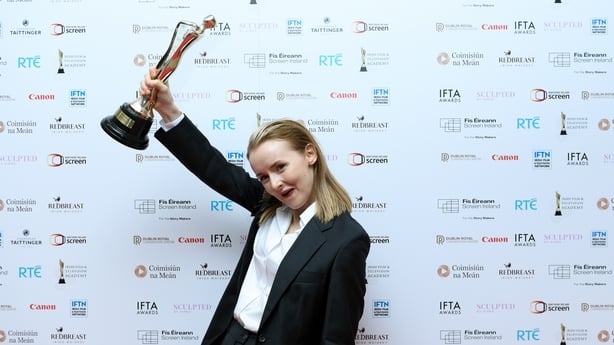 Mryid Carten wins the IFTA feature documentary category award at the 2026 Irish Film & Television (IFTA) Awards
