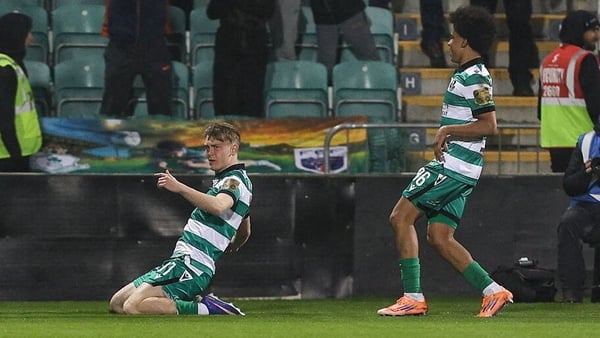 Michael Noonan of Shamrock Rovers celebrates scoring his side's first goal during the SSE Airtricity Men's Premier Division match between Shamrock Rovers and St Patrick's Athletic at Tallaght Stadium in Dublin. Photo by Paul Phelan/Sportsfile