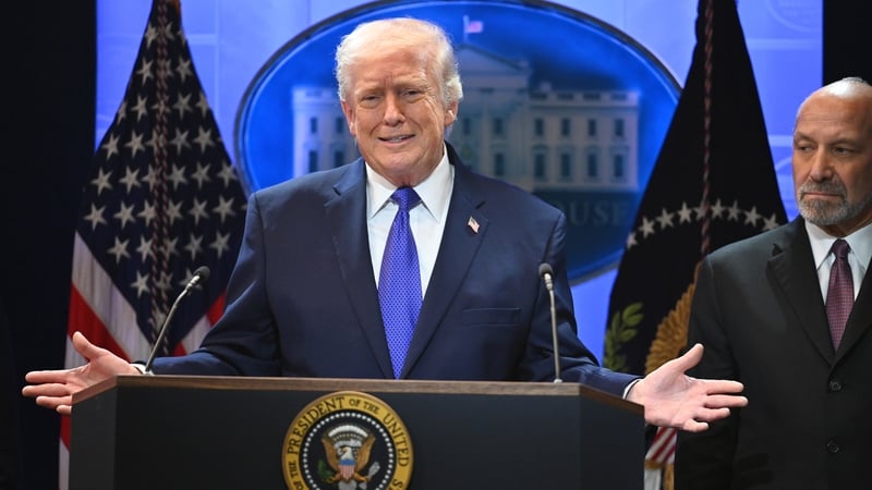 WASHINGTON, DC - FEBRUARY 20: U.S. President Donald Trump speaks during a press briefing at the White House on February 20, 2026 in Washington, DC. The U.S. Supreme Court on February 20 ruled against Trump's use of emergency powers to implement internatio