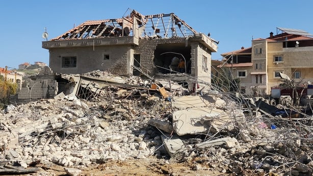 A heavily-damaged building is pictured in the village of Bednayel in Lebanon's eastern Bekaa Valley region on February 21, 2026, following Israeli strikes. Lebanon's President Joseph Aoun on February 21 condemned Israel's deadly attacks on his country a day prior, as a Hezbollah lawmaker called on B