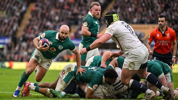 Jamison Gibson-Park of Ireland makes a break during the Guinness 6 Nations Rugby Championship match between England and Ireland at the Allianz Stadium in Twickenham, England. Photo by Brendan Moran/Sportsfile