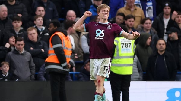 Zian Flemming of Burnley after scoring against Chelsea, Premier League, February 2026