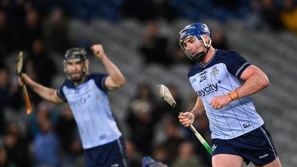 21 February 2026; John Hetherton of Dublin after scoring his side's fourth goal during the Allianz Hurling League Division 1B match between Dublin and Wexford at Croke Park in Dublin. Photo by Stephen McCarthy/Sportsfile