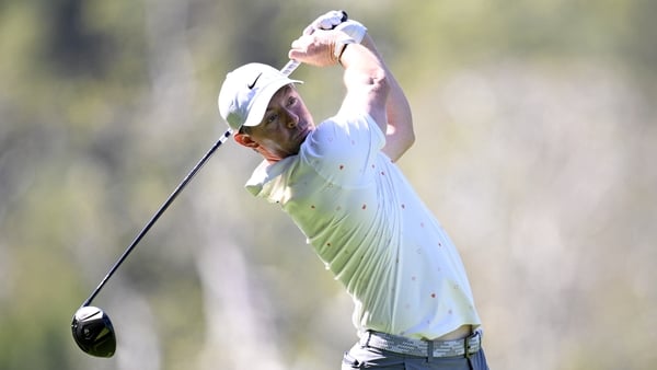 PACIFIC PALISADES, CALIFORNIA - FEBRUARY 21: Rory McIlroy of Northern Ireland plays his shot from the eighth tee during the third round of The Genesis Invitational 2026 at Riviera Country Club on February 21, 2026 in Pacific Palisades, California. (Photo