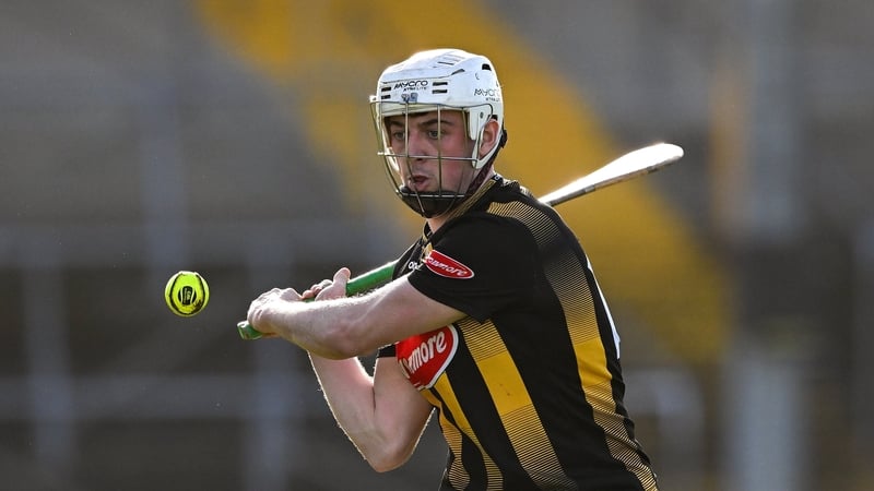 22 February 2026; Cian Kenny of Kilkenny strikes a late free to win the Allianz Hurling League Division 1A match between Kilkenny and Waterford at UPMC Nowlan Park in Kilkenny. Photo by Ray McManus/Sportsfile