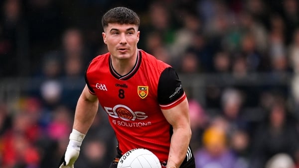 19 April 2025; Daniel Guinness of Down during the Ulster GAA Football Senior Championship quarter-final match between Fermanagh and Down at Brewster Park in Enniskillen, Fermanagh. Photo by Ramsey Cardy/Sportsfile