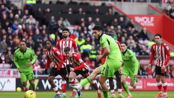 Raul Jimenez of Fulham scores from the penalty spot against Sunderland - Premier League, February 2026