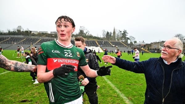 Kobe McDonald of Mayo leaves the field after his side's victory over Monaghan, 2026 Allianz Football League