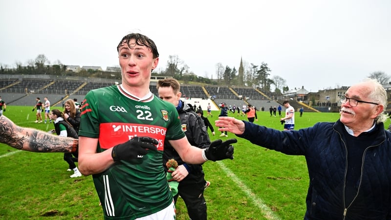 Kobe McDonald of Mayo leaves the field after his side's victory over Monaghan, 2026 Allianz Football League