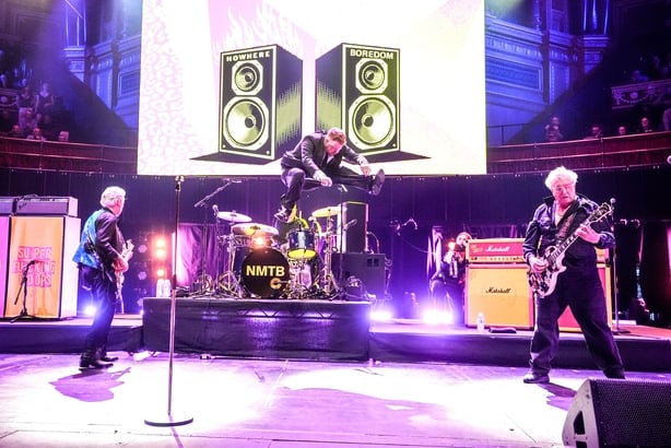 24/03/25 of (left to right) Glen Matlock, Frank Carter and Steve Jones of the Sex Pistols, performing on stage during their Teenage Cancer Trust show at the Royal Albert Hall, London. The Sex Pistols have announced a UK and Ireland tour to celebrate 50 years of punk.The rock band will be joined by m