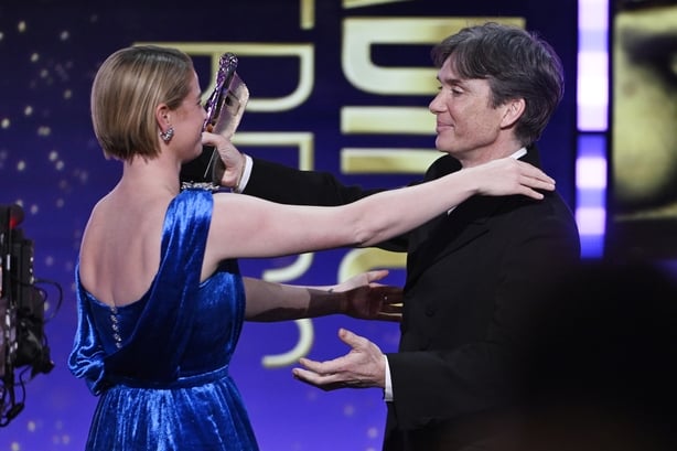 LONDON, ENGLAND - FEBRUARY 22: Jessie Buckley accepts the Leading Actress Award for 'Hamnet', presented by Cillian Murphy on stage during the EE BAFTA Film Awards 2026 at The Royal Festival Hall on February 22, 2026 in London, England. (Photo by Stuart Wilson/BAFTA/Getty Images for BAFTA)