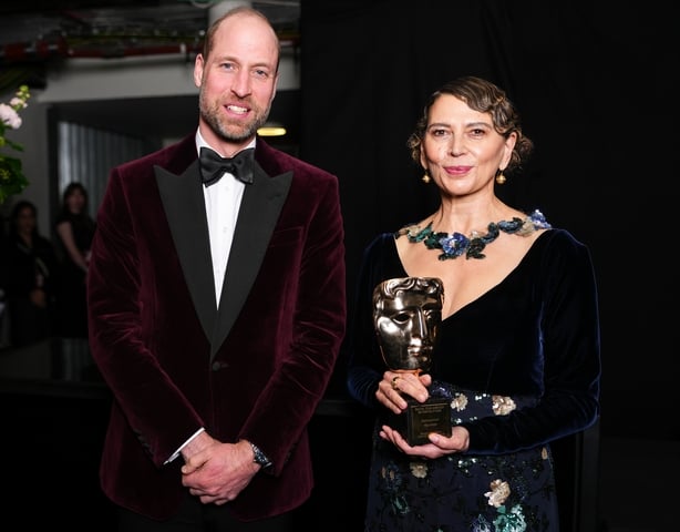 LONDON, ENGLAND - FEBRUARY 22: William, Prince of Wales and Donna Langley, the Fellowship Award winner attend the 2026 EE BAFTA Film Awards at The Royal Festival Hall on February 22, 2026 in London, England. (Photo by Scott Garfitt/BAFTA via Getty Images)