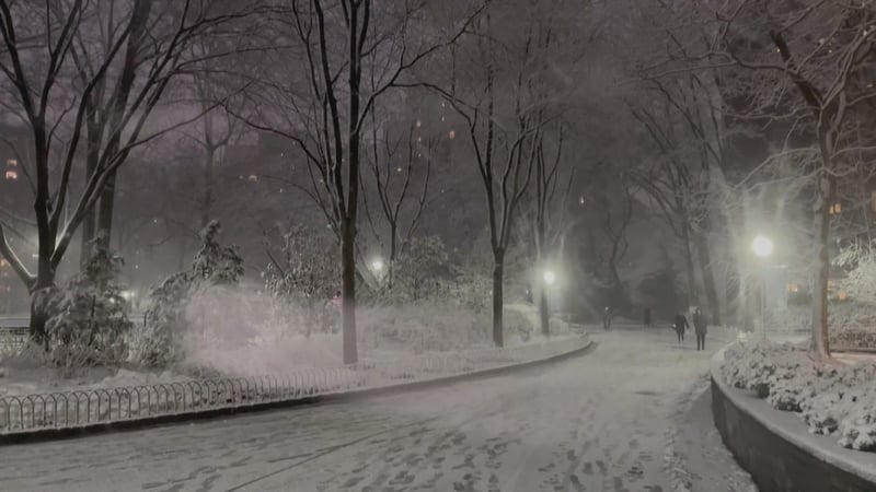 Central Park faoi bhrat sneachta