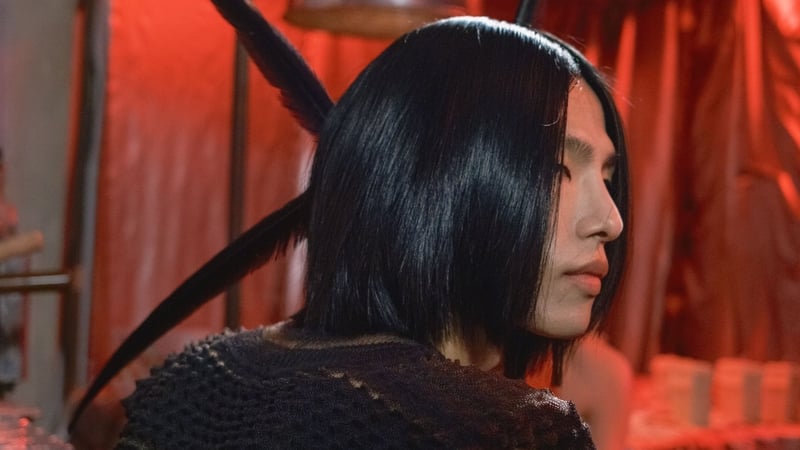 A model with shiny poker straight hair