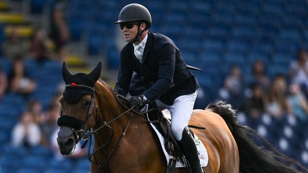 Shane Sweetnam of Ireland competing on Irandole du Flot in the Sport Ireland Classic during the Dublin Horse Show 2024 at the RDS in Dublin.