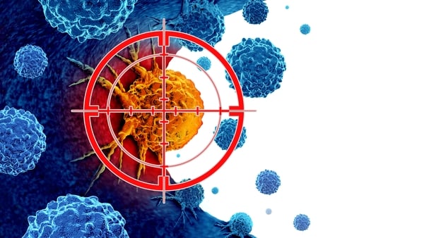 Graphic image of red target sign over a cancer cell