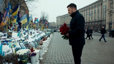 Zelensky lays flowers to mark four years since Russian invasion