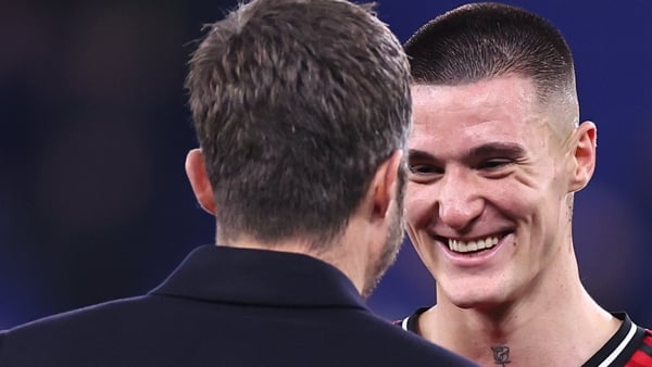 Manchester United head coach / manager Michael Carrick celebrates at full time with Benjamin Sesko of Manchester United during the Premier League match between Everton and Manchester United at Hill Dickinson Stadium on February 23, 2026 in Liverpool, Unit