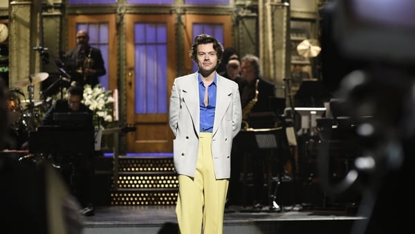 SATURDAY NIGHT LIVE -- "Harry Styles" Episode 1773 -- Pictured: Host Harry Styles during the monologue on Saturday, November 16, 2019 -- (Photo by: Will Heath/NBC/NBCU Photo Bank via Getty Images)
